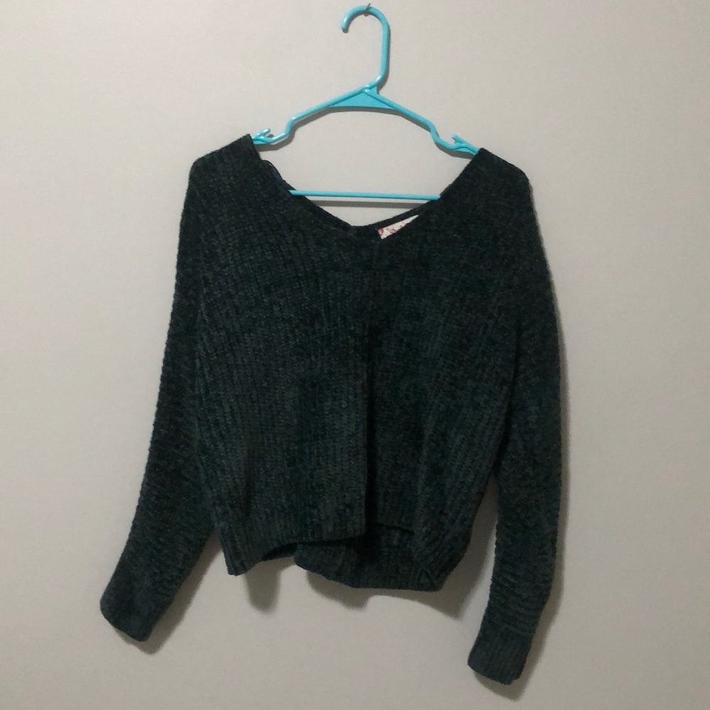 Forest Green Pink Rose Sweater